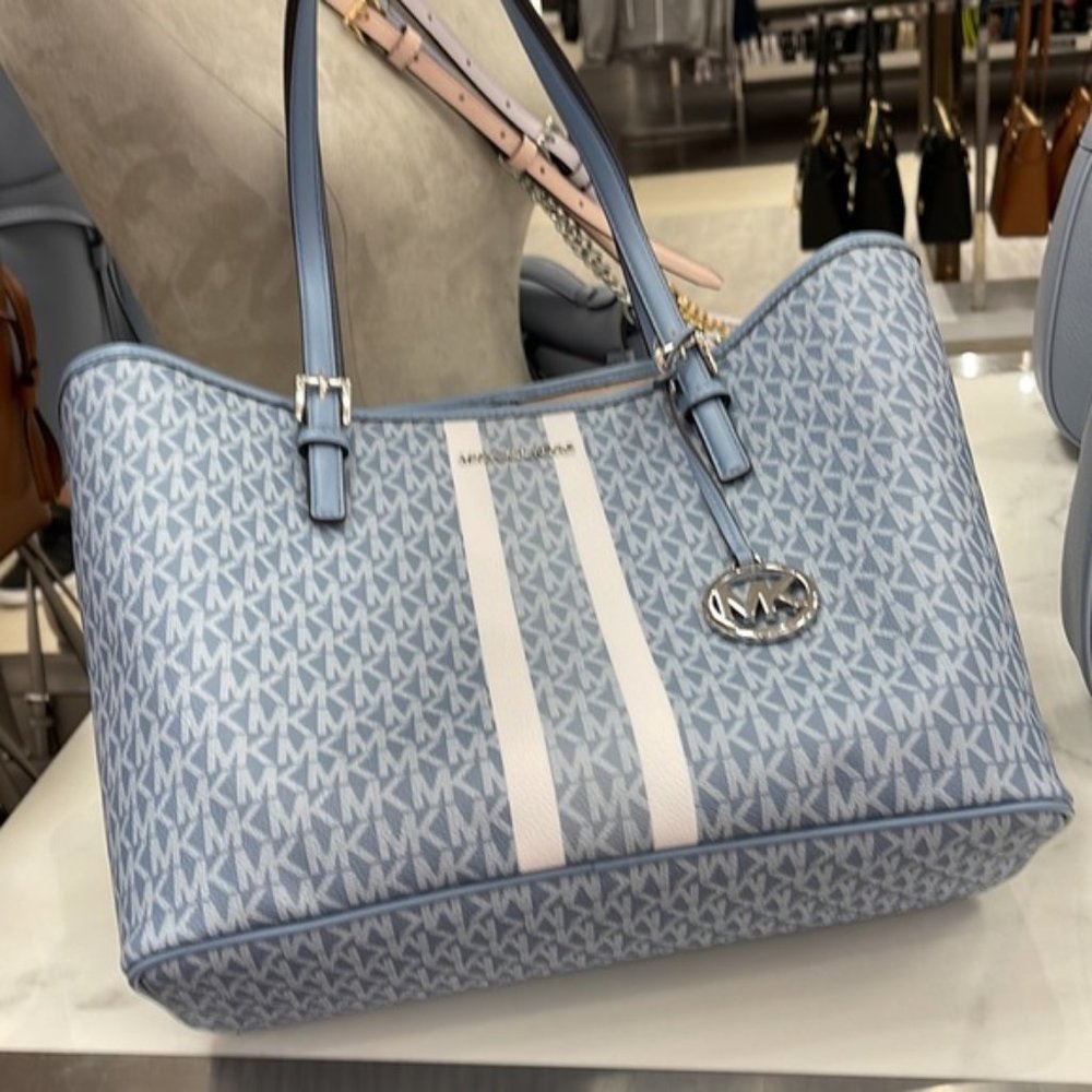 Michael Kors Jet Set Travel Medium Carryall Tote Chambray Multi - Picture 2 of 16